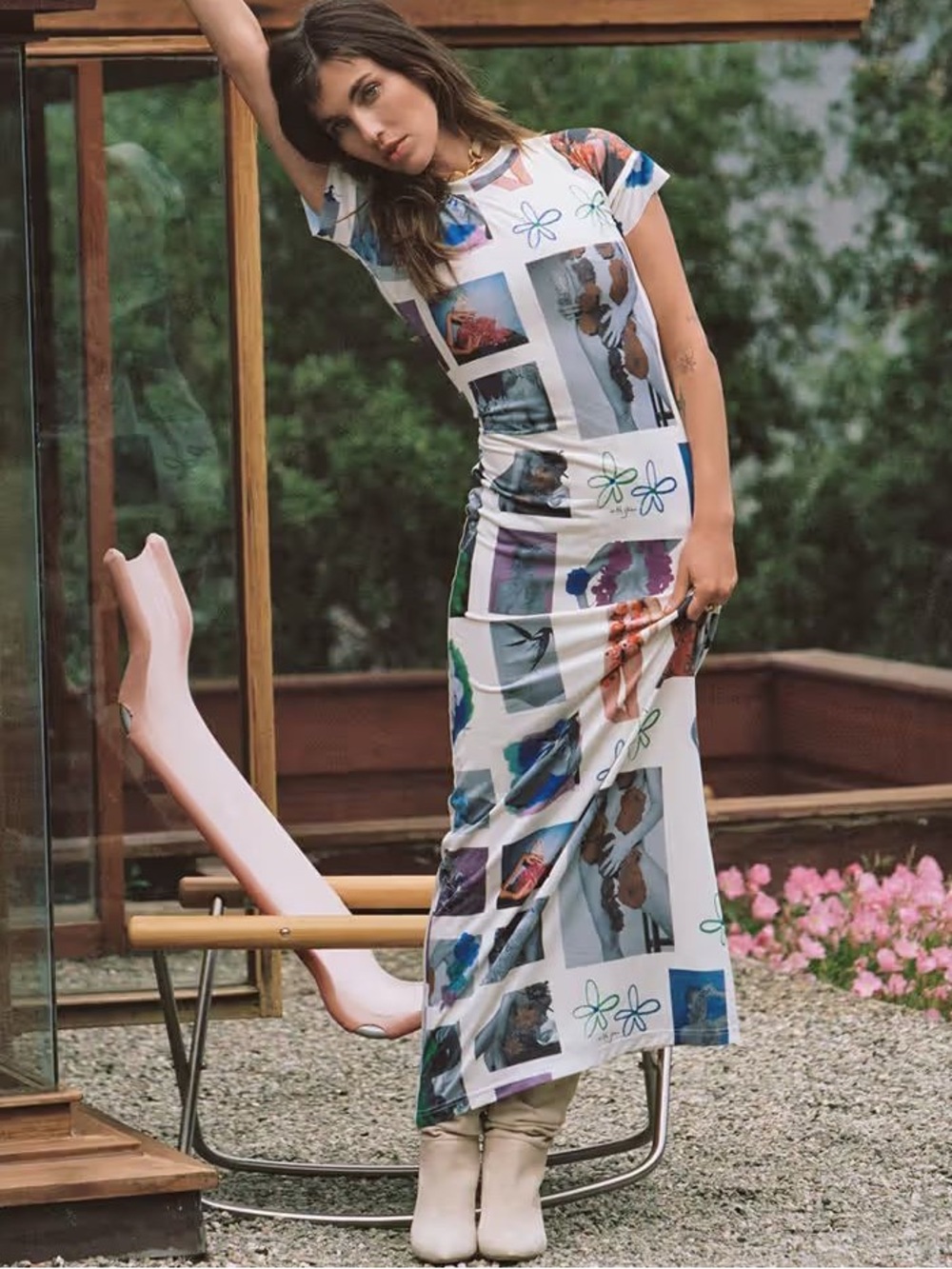 WITH JEAN Artwork Print Morph Maxi Dress in Floral Mimicry Size M
